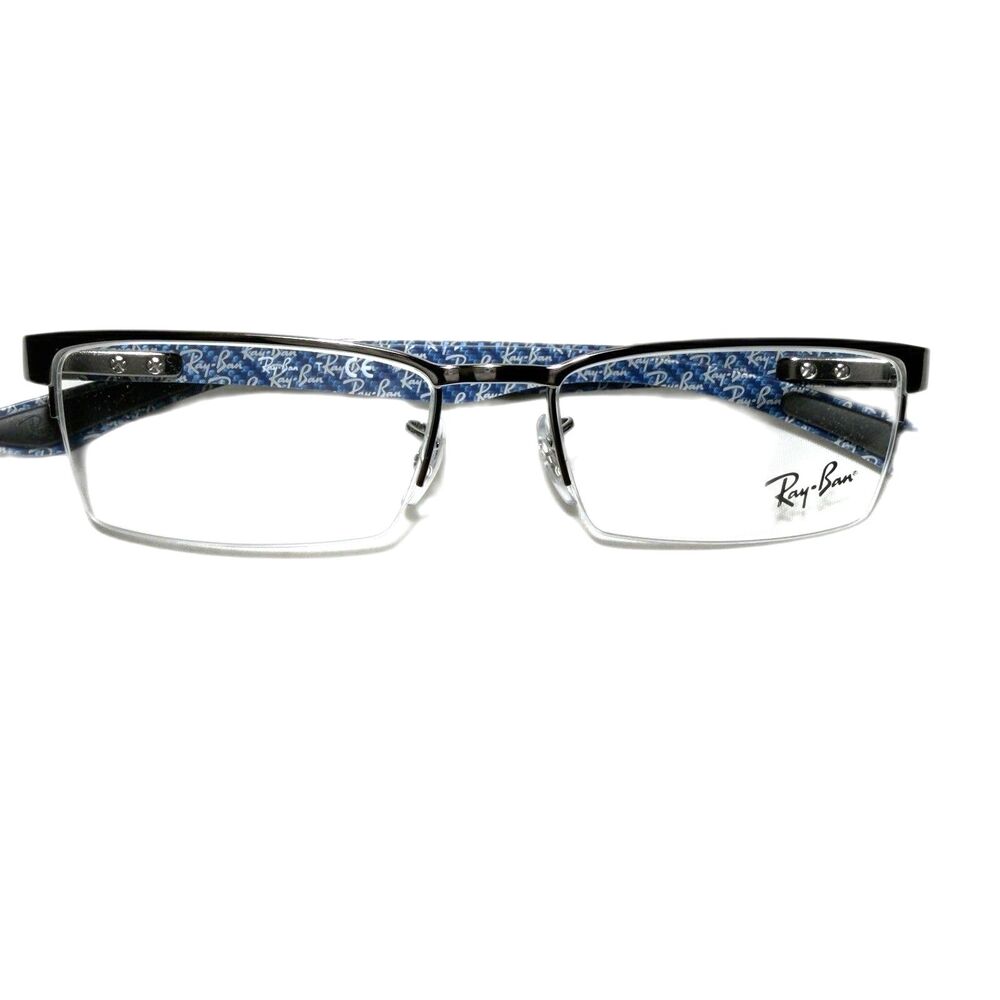 Ray-Ban RB8412 2502 Half Rim Metal Eyeglasses Frames Silver Logo 52-17-145 NWOT